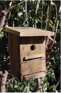 Caja nido para aves insectívoras montada y con gancho